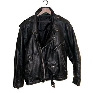 VINTAGE UNBRANDED genuine leather motor cycle jacket L